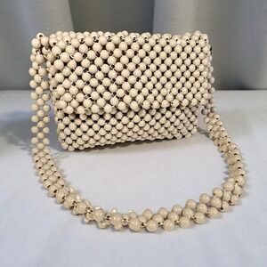 Vintage Ritter 1960s Chunky Beige Beaded Woven Purse Made‎ in Italy Boho MCM